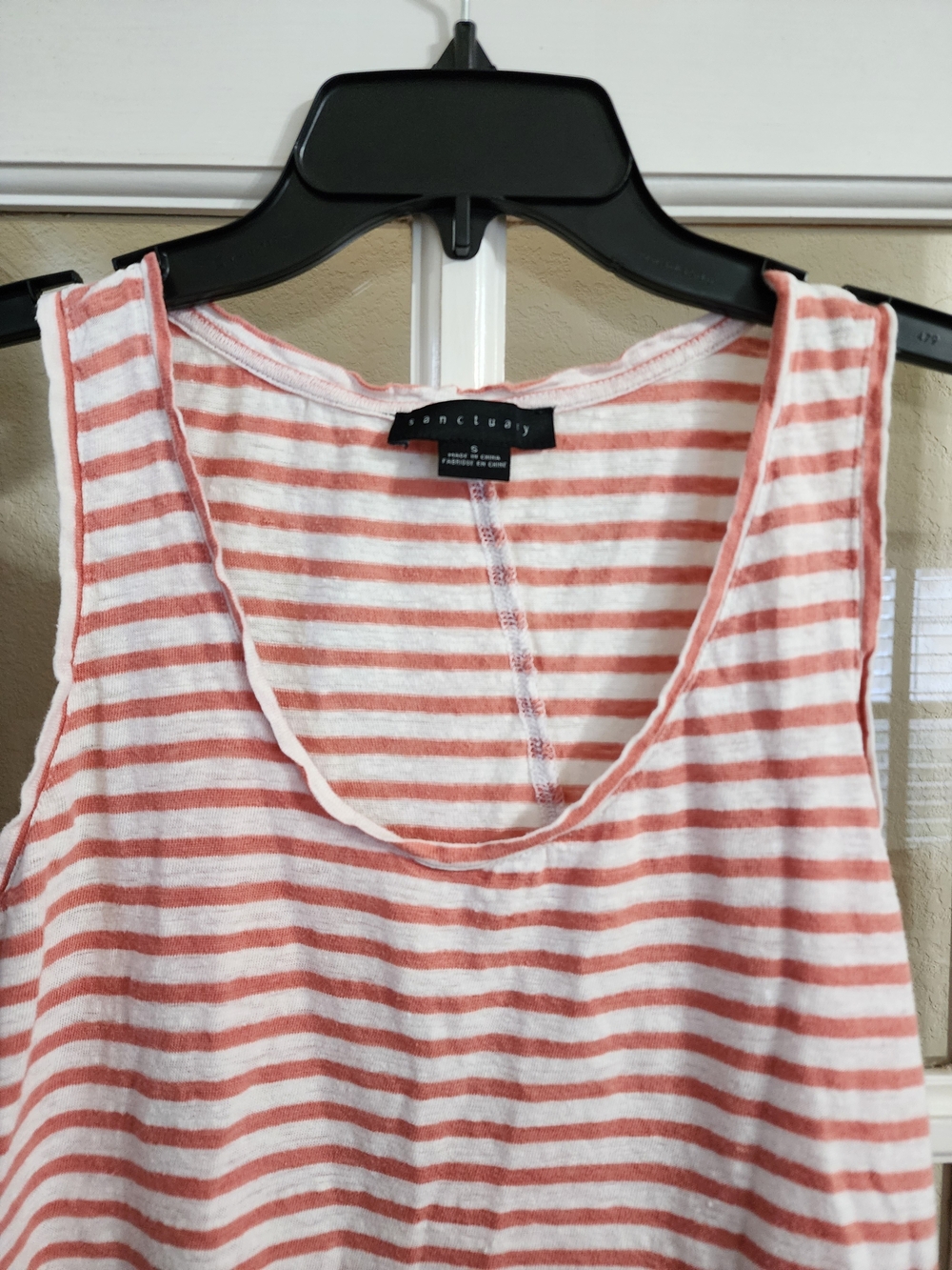 Sanctuary 100% Linen Striped Scoop Neck Tank Top Coral White Small - Picture 5 of 9